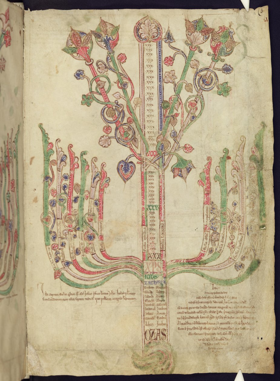 Corpus Christi Oxford MS 255A f.11r Träd som visar släktforskning av bibliska figurer i Nya testamentet av Italian School