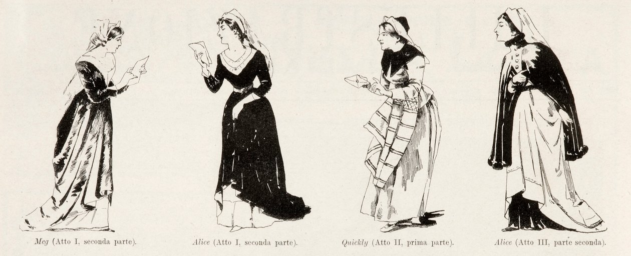 Kostymer från operan Falstaff av Verdi, från LIllustrazione Italiana, XX, N. 8, 19 februari 1893 av Italian School