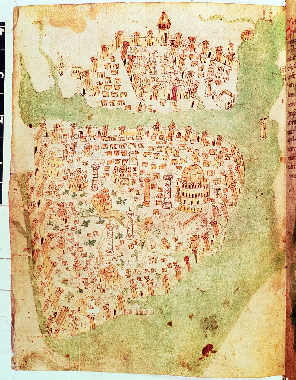 Bomull Vespasianus A. XIII, f.36v: Karta över Konstantinopel, ca 1450 (vellum) av Italian School