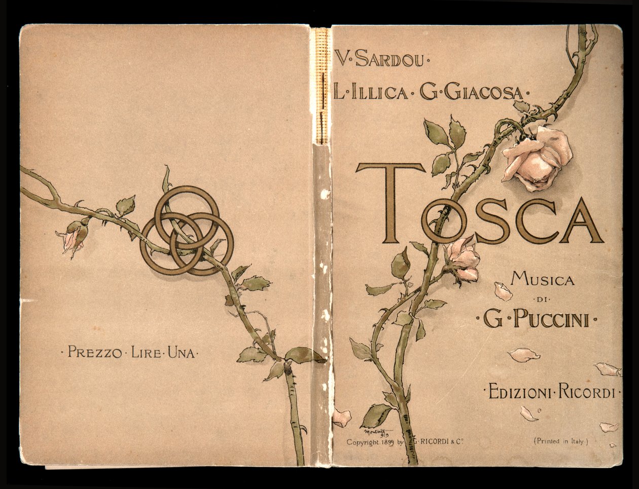 Omslag, Libretto della Tosca av Giacomo Puccini, Ricordi Edition, Italien av Italian School