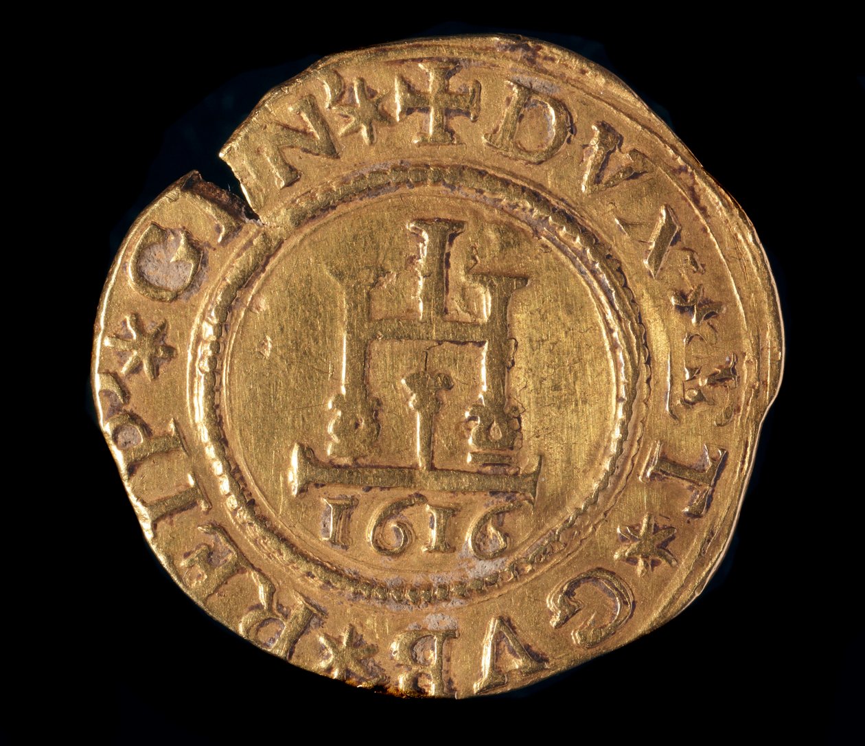 Republiken Genes valuta: en guldkvadrupla med en Genuaportal. Diameter 32 mm. 1616. framsida. Genes Musei di Strada Nuova av Italian School