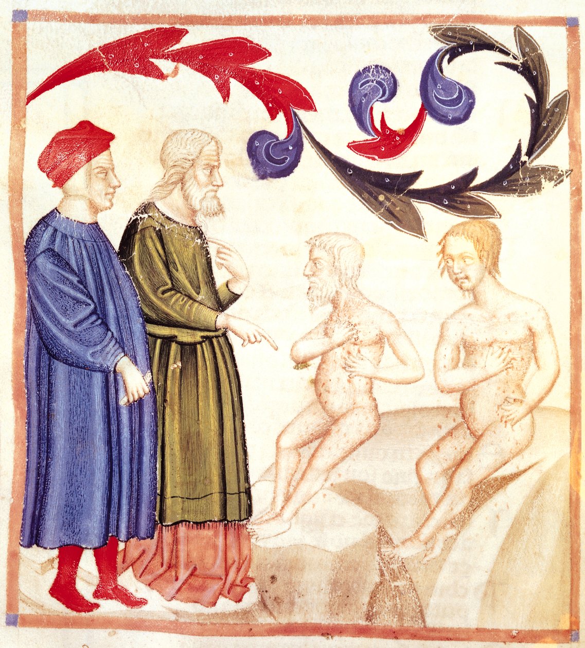 Dante, Vergilius och den pestdrabbade, från Den gudomliga komedin av Dante Alighieri (1265-1321) av Italian School