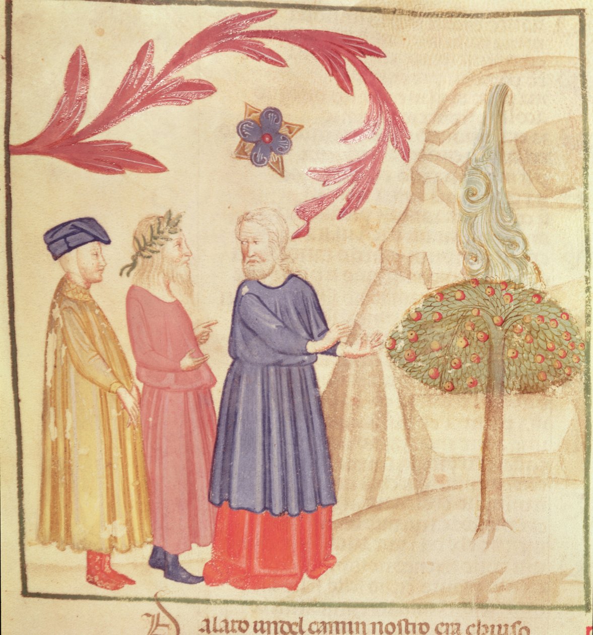 Dante och Vergilius (70-19 f.Kr.) i det jordiska paradiset, från Den gudomliga komedin av Dante Alighieri (1265-1321) av Italian School