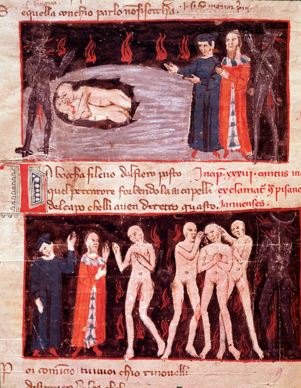 Dante och Virgil möter Ugolino, förrädare (låt 23 från Hell in the Divine Comedy) miniatyr av Italian School