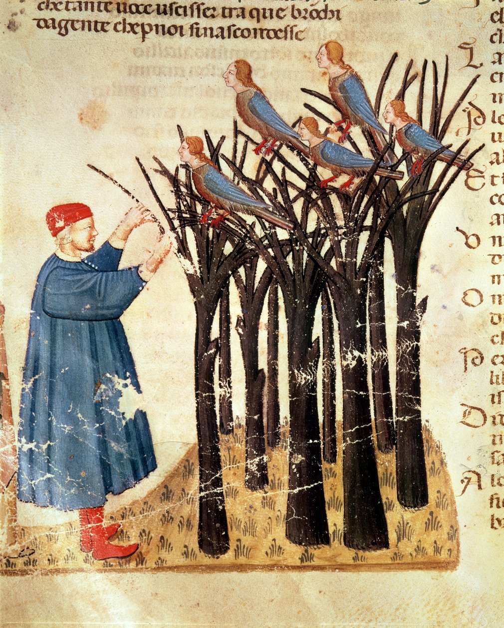 Dante och själarna förvandlade till fåglar, från Den gudomliga komedin av Dante Alighieri (1265-1321) av Italian School