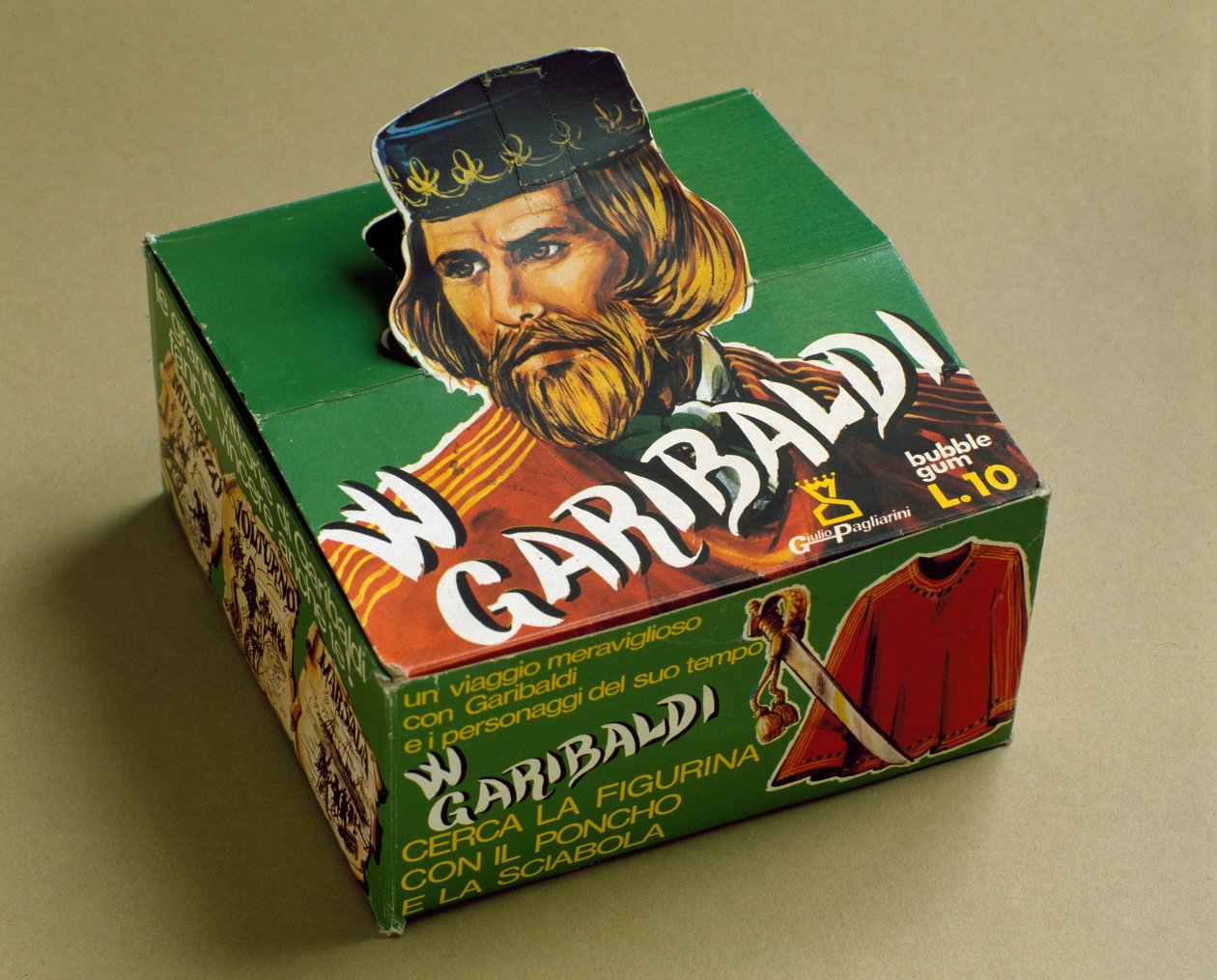 Derivatprodukter: ask med tuggummi med avbildningen av Giuseppe Garibaldi av Italian School