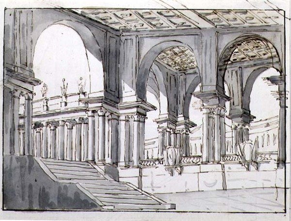 Design för en nyklassisk scenuppsättning av Italian School