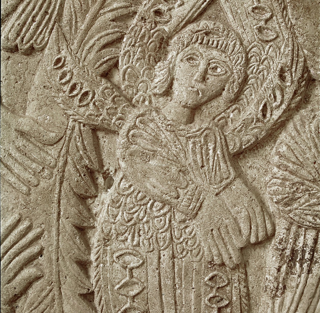 Detalj från "Kristus i Majestät" (sten) av Italian School
