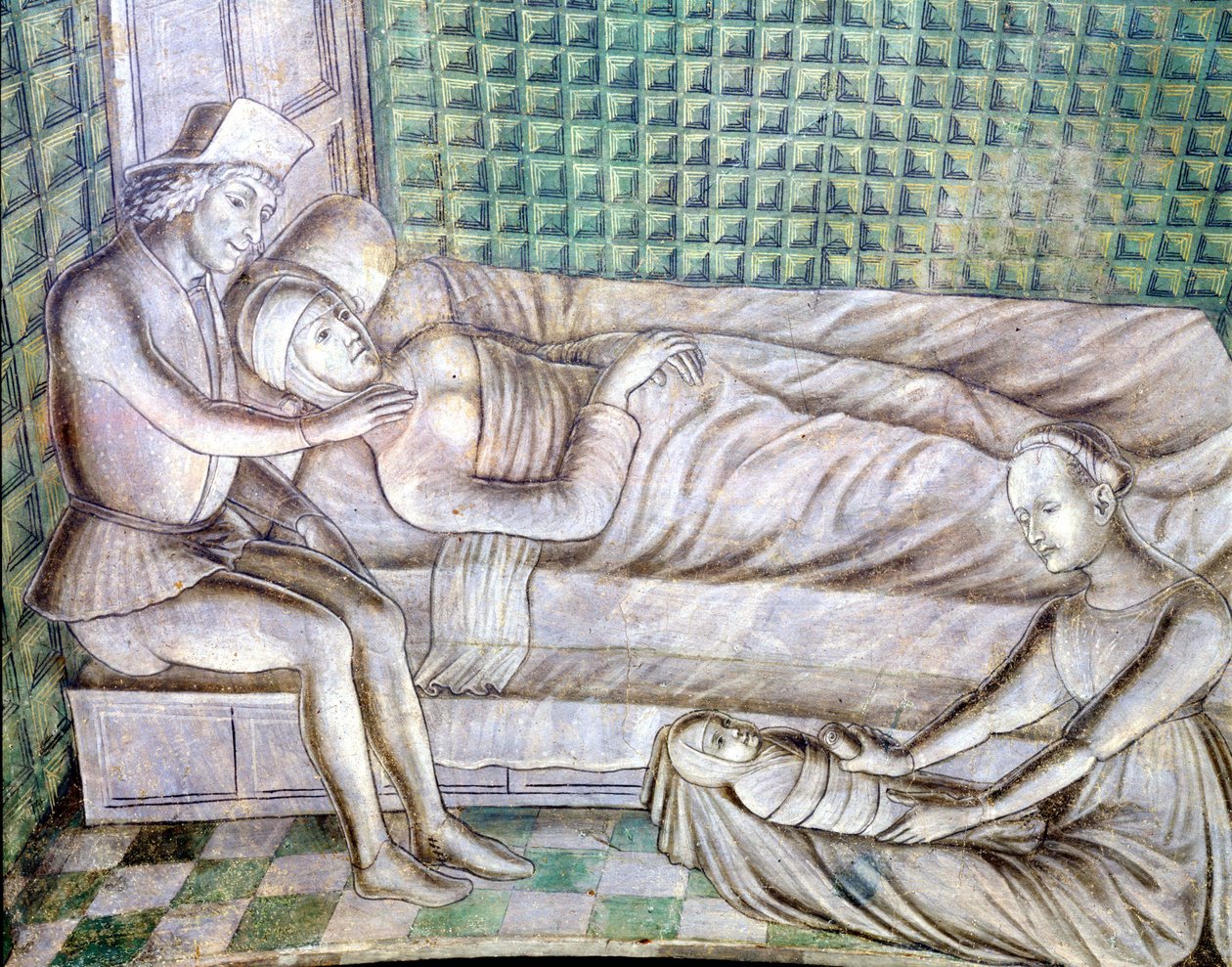 Detalj av en fresk av slottet Roccabianca i Parma från 1480, idag på Castello Sforzesco i Milano. Den representerar berättelsen om Griselda, hämtad från en novell från Giovanni Boccacios "Decameron" (1313 - 1375). (Grisélidis). Det här är sto av Italian School
