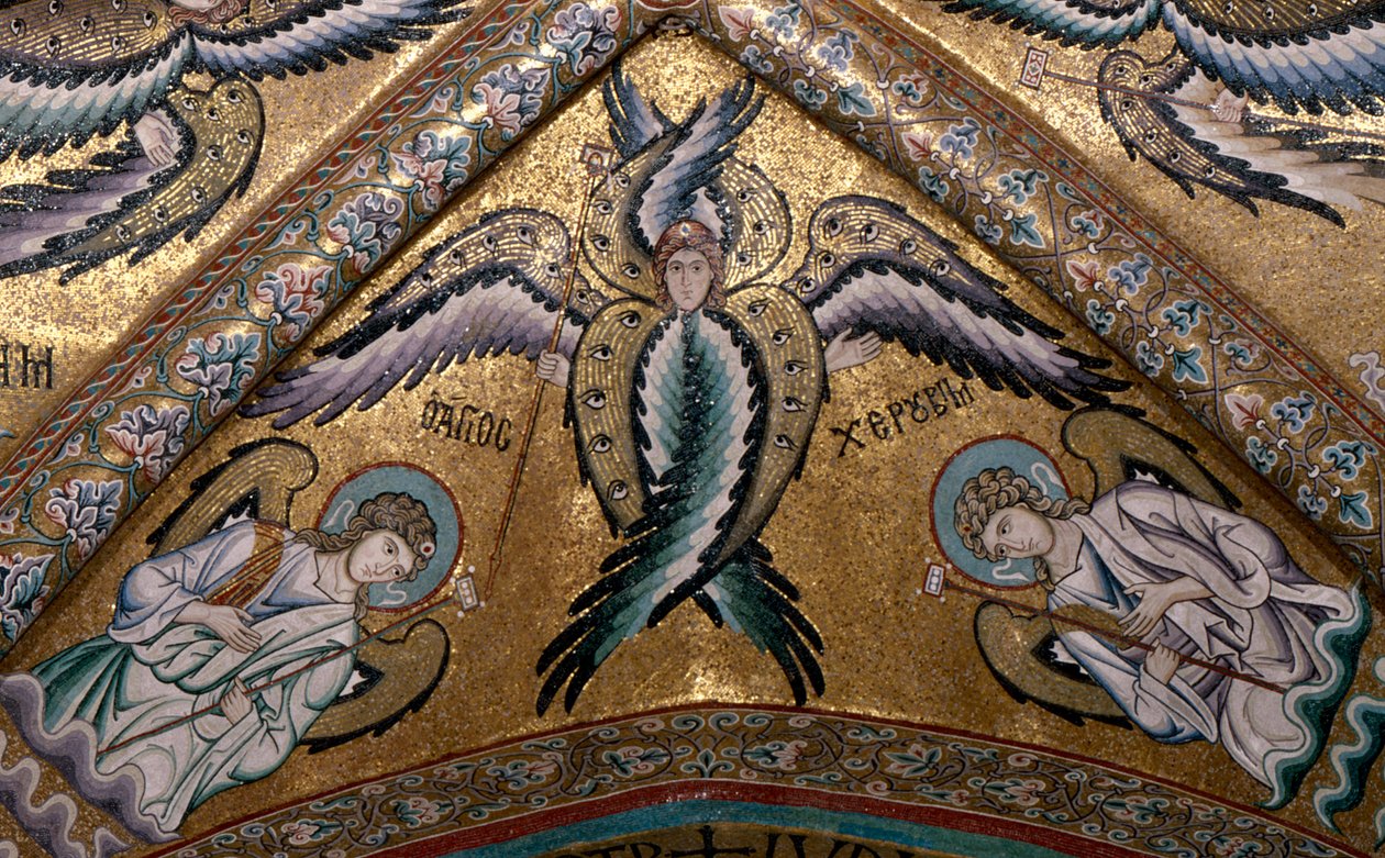 Detalj av en ängel från absidens valv (mosaik) av Italian School