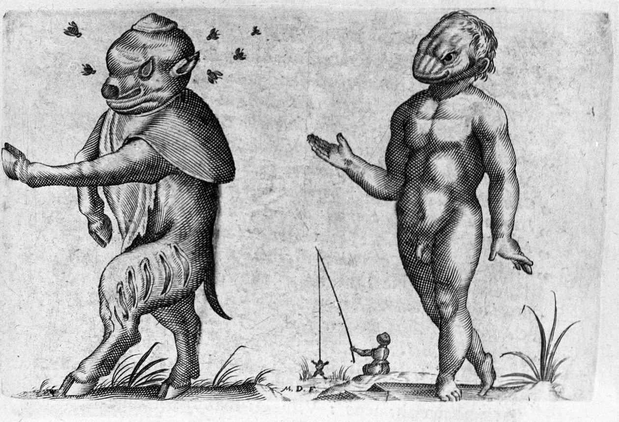 Olika typer av mänskliga monster. Gravyr från "Monstrens natur, deras orsaker och skillnader" av Fortunio Whilei (1577-1656), italiensk vetenskapsman. 1646 av Italian School