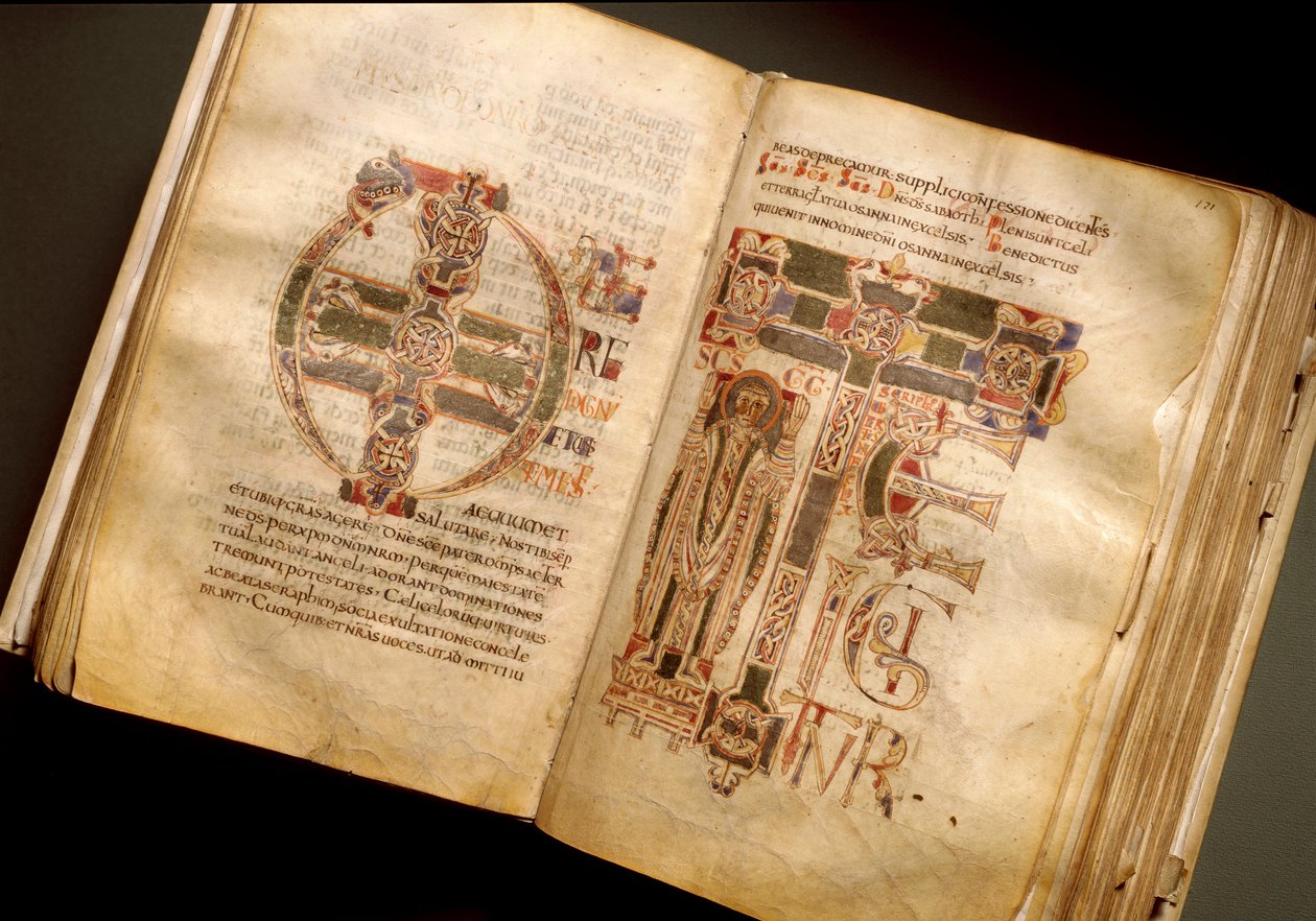 Dubbelsida av ett liturgiskt manuskript från 1000-talet. (Ms.B 8, folii 170v. 171r.) Från Sant
