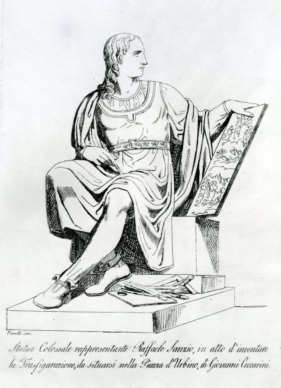 Teckning av en staty av Giovanni Ceccarini av Raffaello Sanzio da Urbino av Italian School