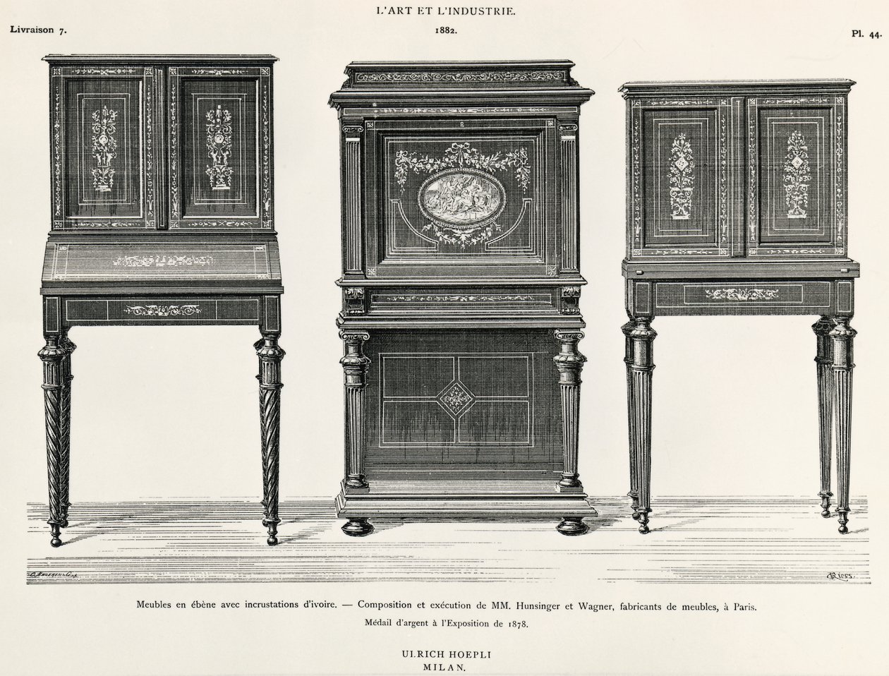 Ebenholtsmöbler av Hunsinger och Wagner, Paris, illustration från L