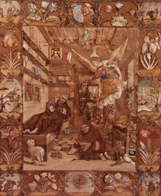 Broderad bild av St. Francis i extas, efter målning av Paolo Piazza, 1599-1622 (textil) av Italian School