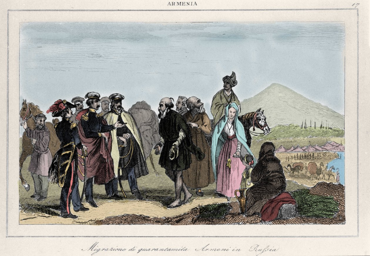 Emigration av armenier till Ryssland. 1800-talsgravyr av Italian School