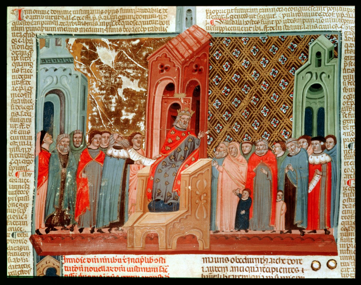 Kejsar Justinianus (483-565) och hans hov, från Justinianus Institutiones av Italian School