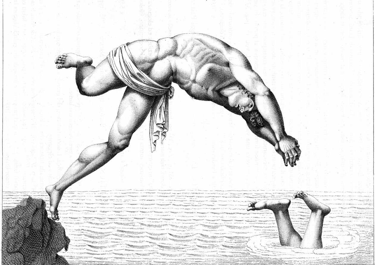 Gravyr från 1794 i "" Den flytande mannen, det är den förnuftiga simkonsten "" av Oronzio De Bernardi. Treats of Swimming. av Italian School