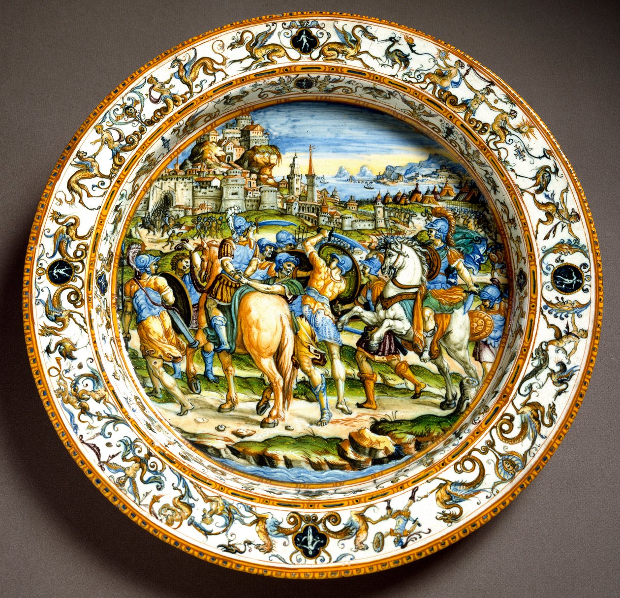 Avsnitt av Jules Cesars liv Keramisk tallrik producerad i Urbino i verkstaden Fontana, Italien. 1550 runt Florens, Museo Nazionale del Bargello av Italian School