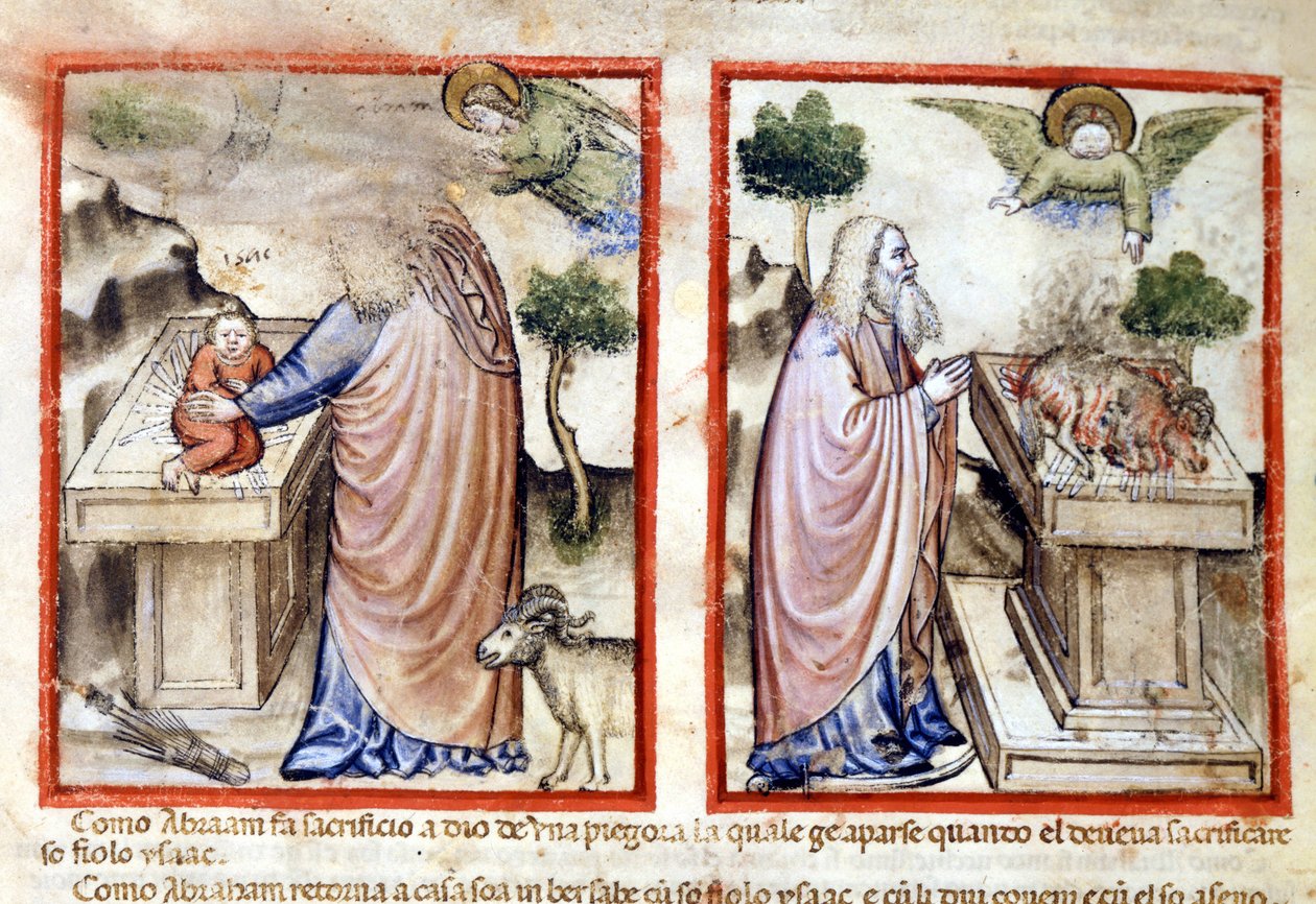 Avsnitt av Isaacs offer av Abraham. Miniatyr från Codex 212 (eller Paduan Codex eller Bible of Padua) 1390-1400 Rovigo, Accademia dei Concordi av Italian School