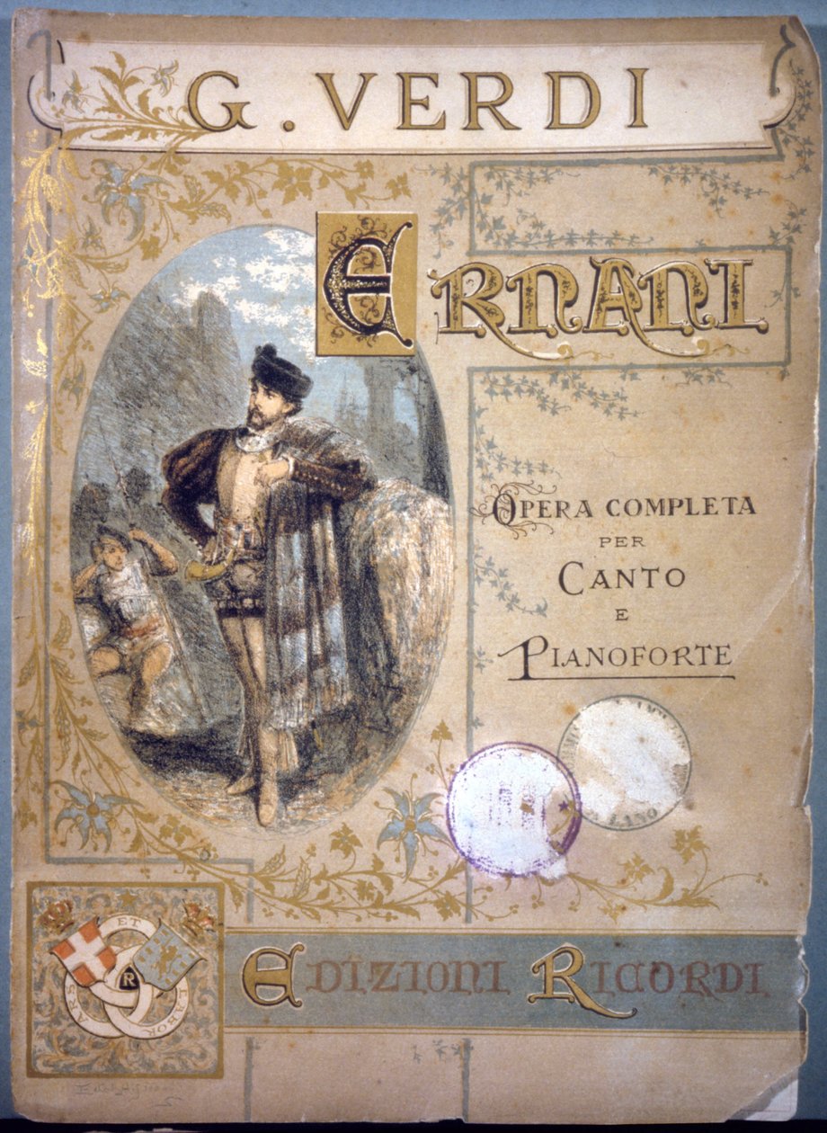 Ernani av Verdi, omslag till partituren för sång och piano, sd 1800-talet av Italian School