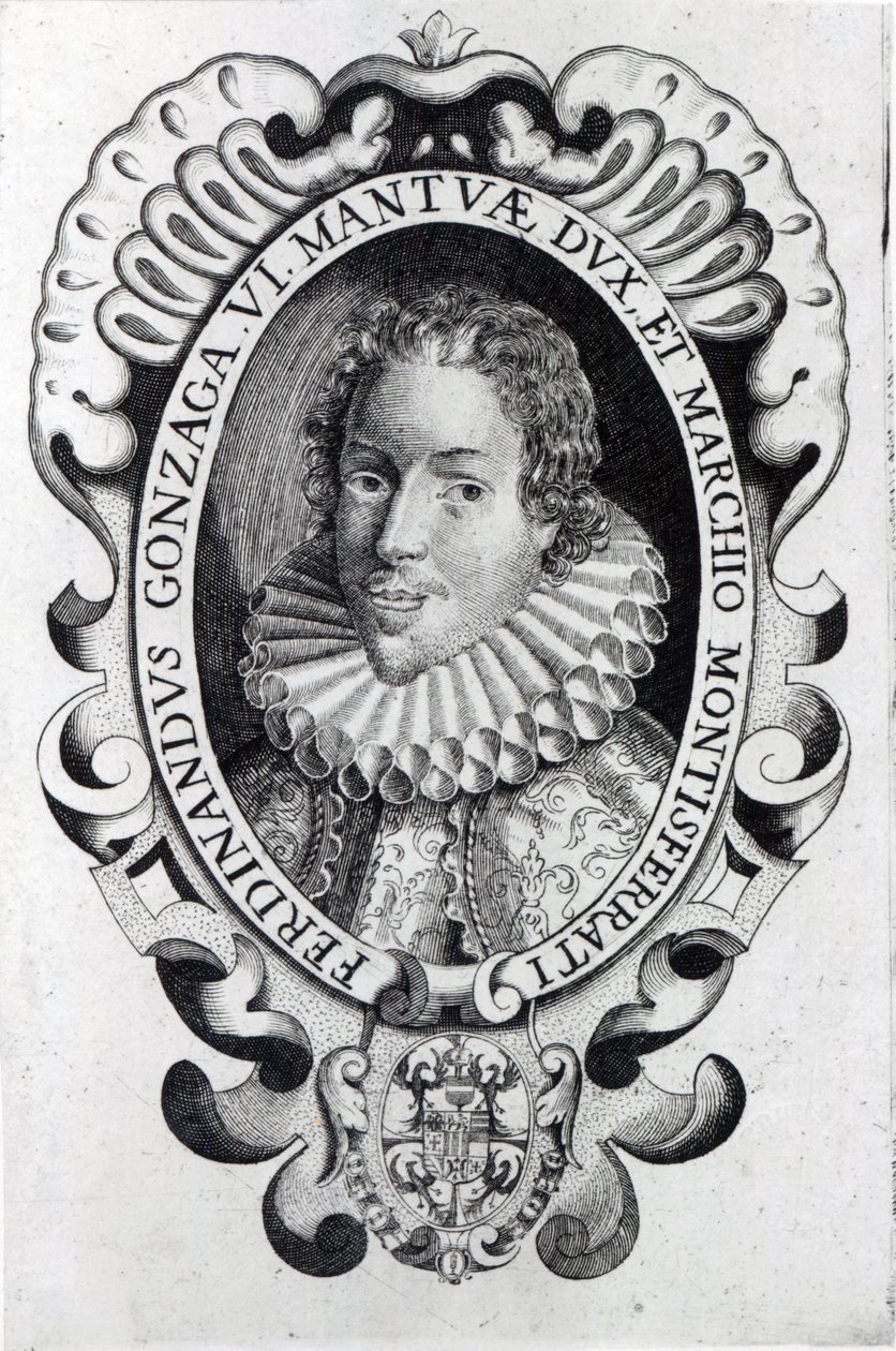 Ferdinando Gonzaga, hertig av Mantua (gravyr) (svart foto) av Italian School