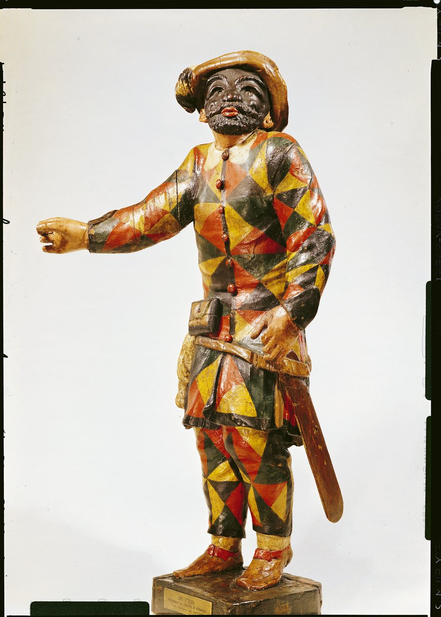 Harlekinfigur från Seraphin Theatre (polykromt trä) av Italian School