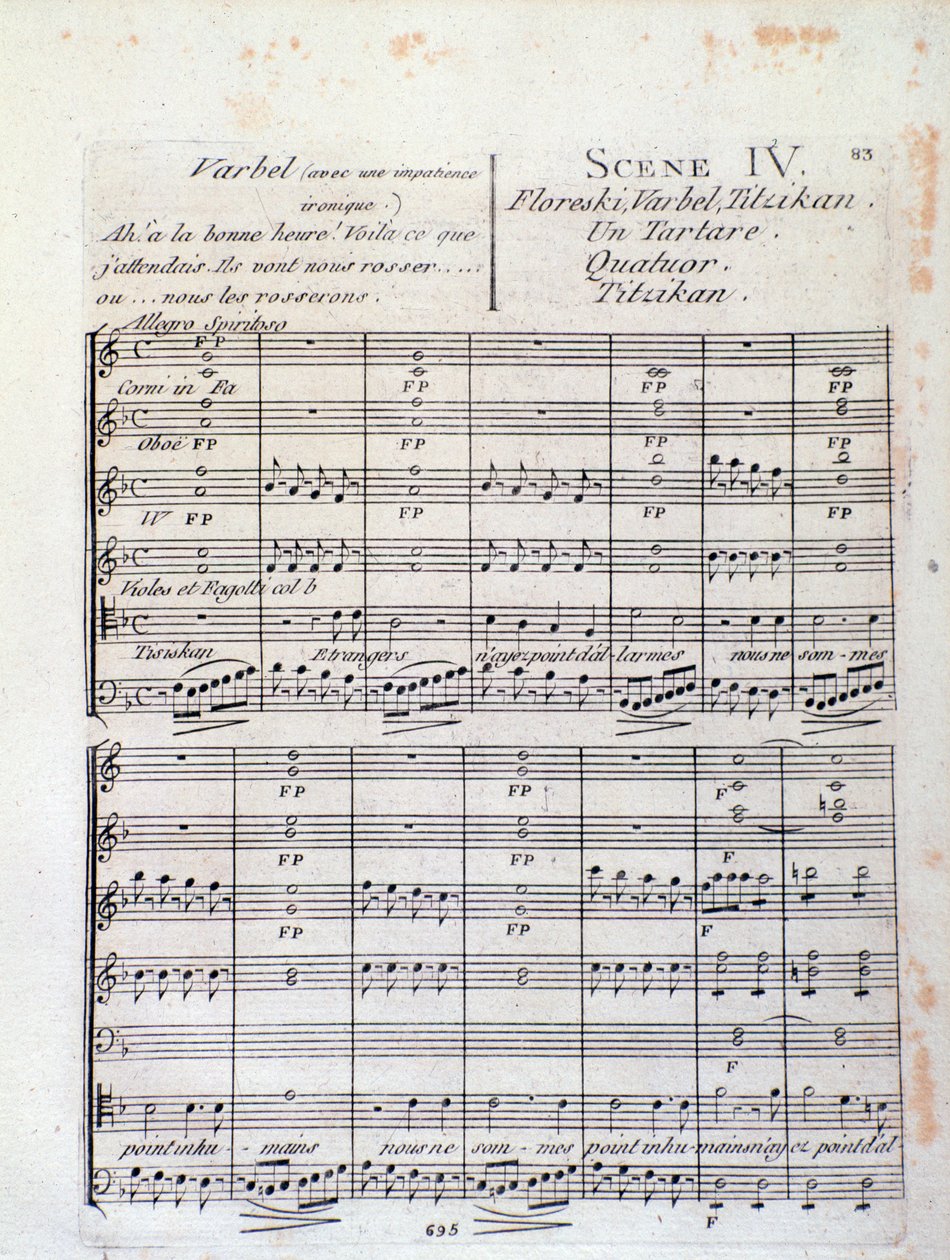 Första sidan av Noter från Lodoiska (scen 4), opera av Luigi Cherubini av Italian School