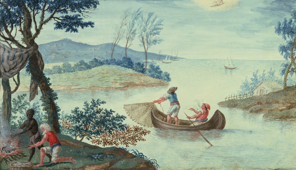 Fiskescen som skildrar juli månad, en av en serie om tolv (wc) av Italian School