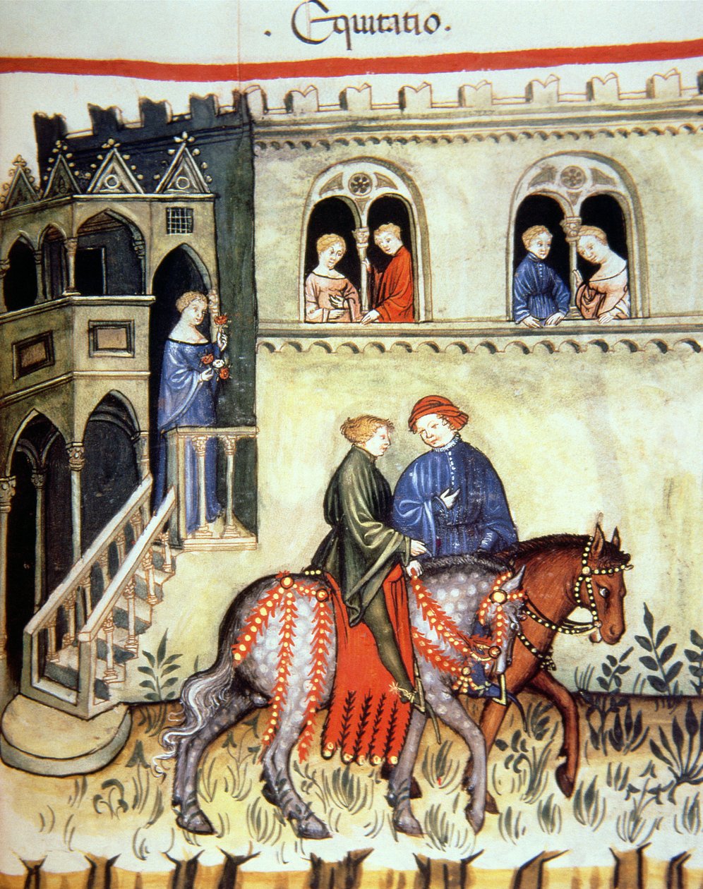Fol.102r Ridning, illustration från Tacuinum Santiatis Codex Vindobonensis av Italian School