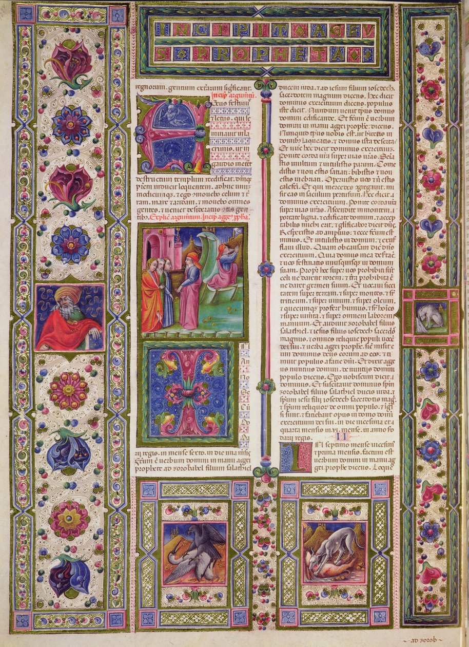 Fol.103v Profeten Haggais bok (en profet som på 600-talet f.Kr. hjälpte judarna att återuppbygga templet), från Borso d