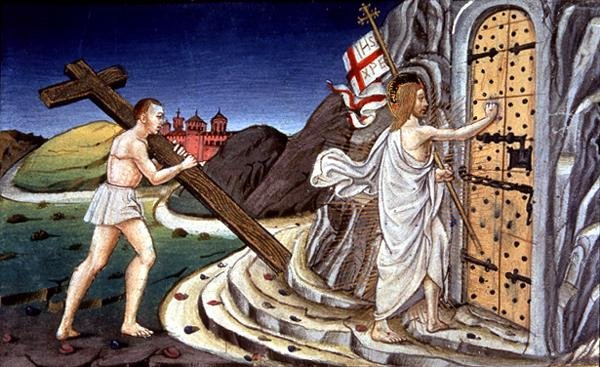 Fol.125va Efter sin död vänder sig Kristus för att leda de rättfärdigas själar in i paradiset (vellum) av Italian School