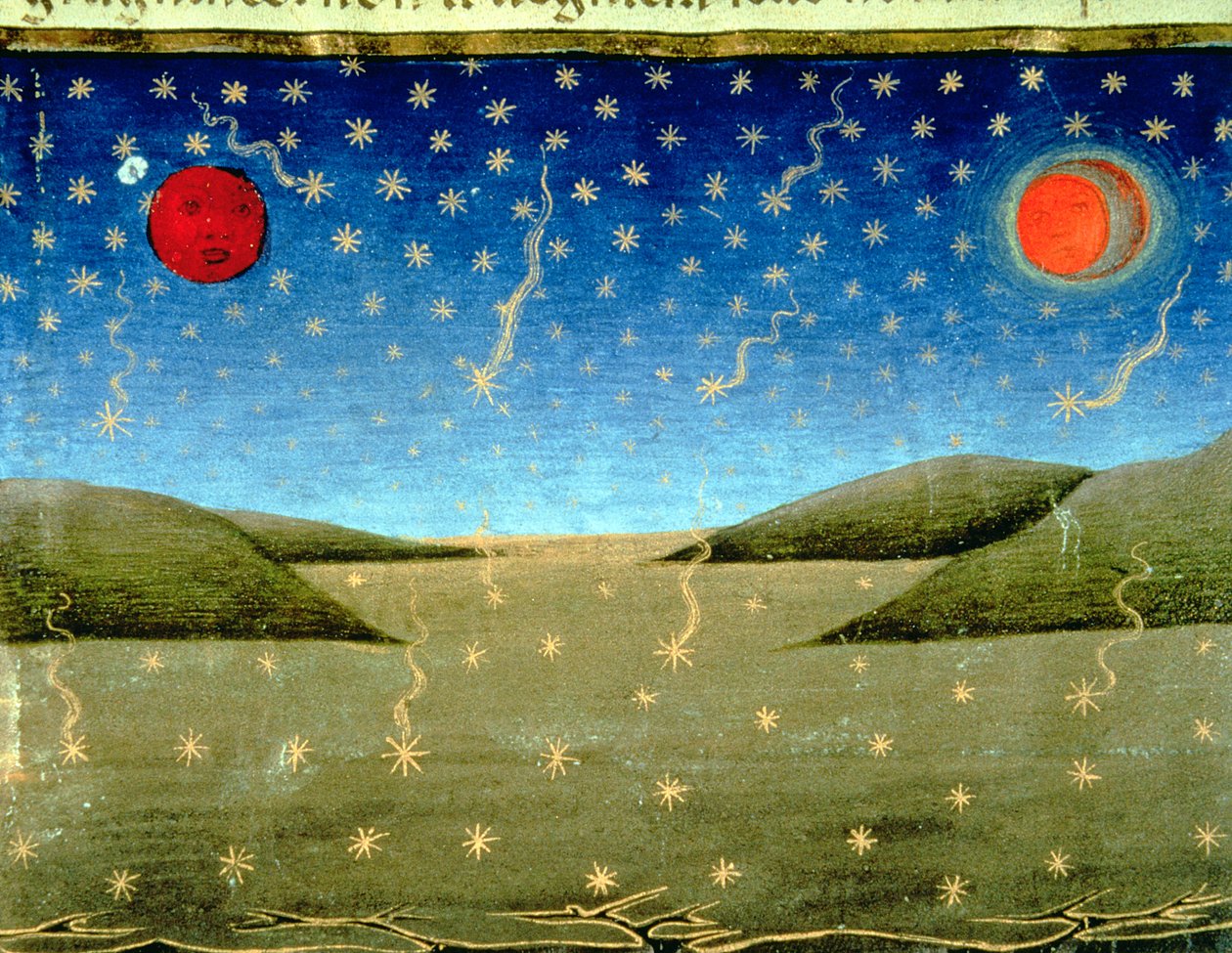 Fol.149va Den sista domen: Stjärnorna faller och allt vänds upp och ner (vellum) av Italian School