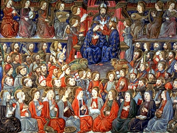 Fol.151v Den sista domen: Den rättfärdige kommer att kallas till banketten (vellum) av Italian School