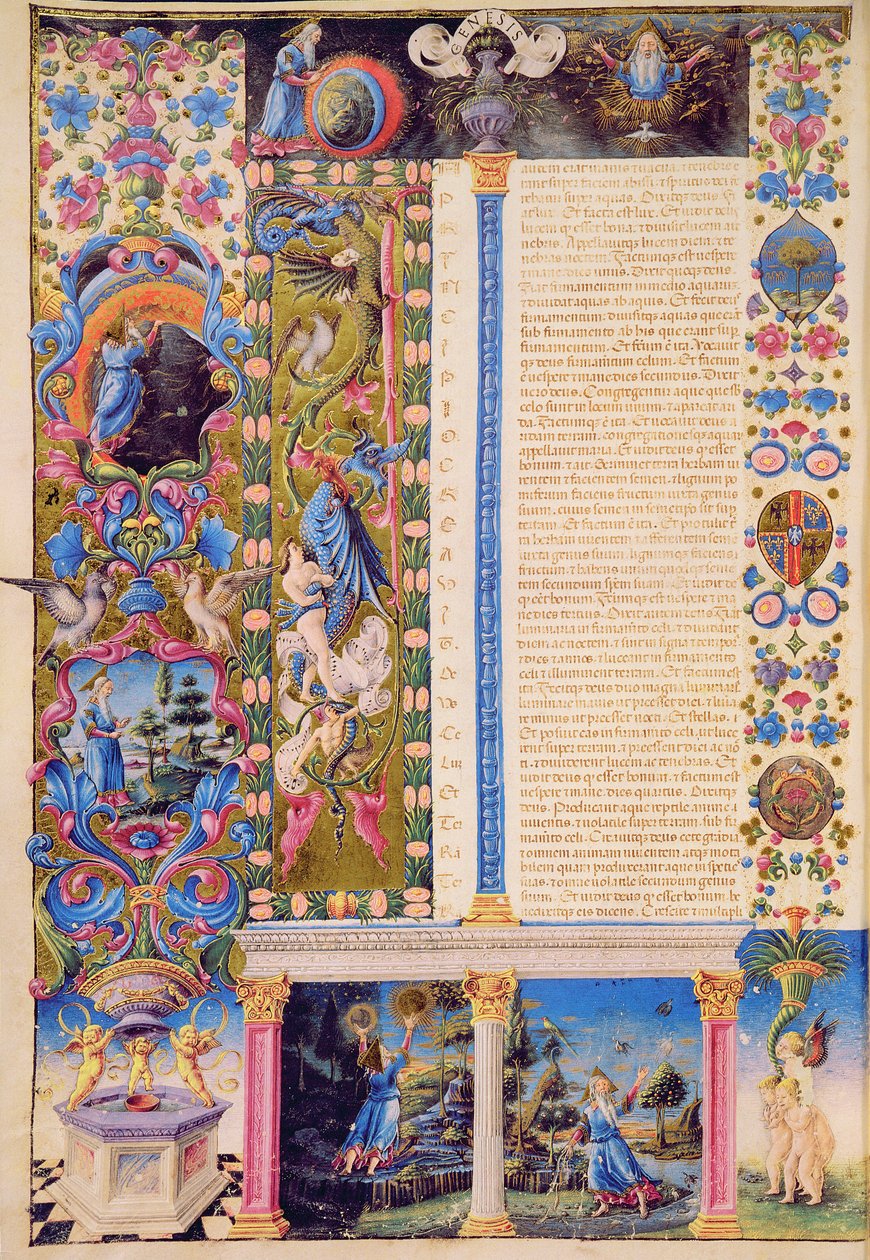 Fol.5v Genesis. Skapandet av universum, från Borso d