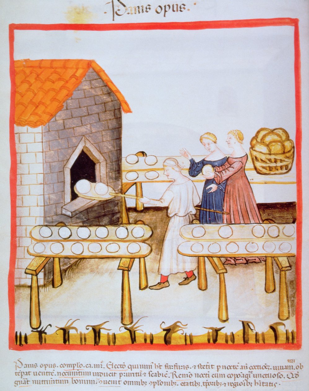 Fol.63v Bakning av brunt bröd, illustration från Tacuinum Sanitatis av Italian School