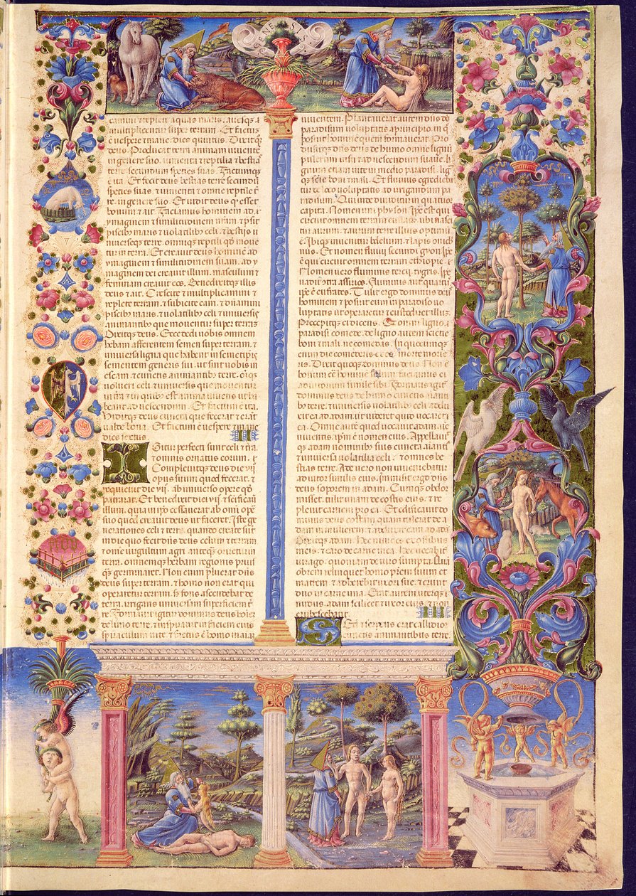 Fol.6r Genesis. Skapelsen av Adam och Eva, från Borso d