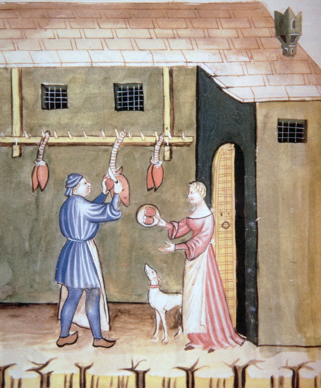 Fol.78v The Butchers: Selling Animal Hearts, från Tacuinum Sanitatis Codex Vindobonensis av Italian School
