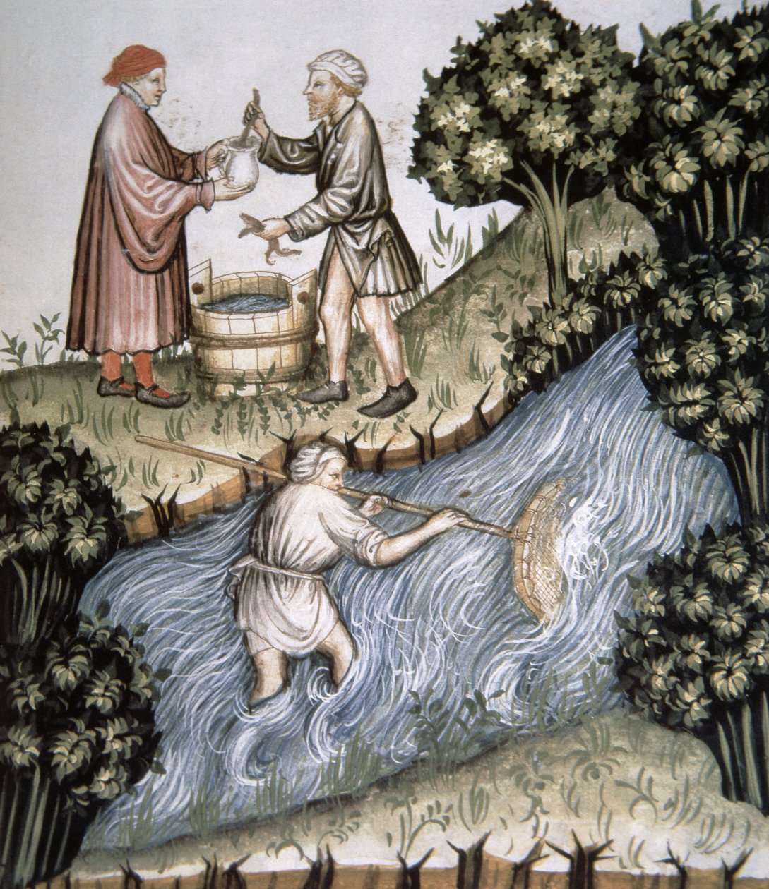 Fol.84r Fishing, illustration från Tacuinum Santiatis Codex Vindobonensis av Italian School