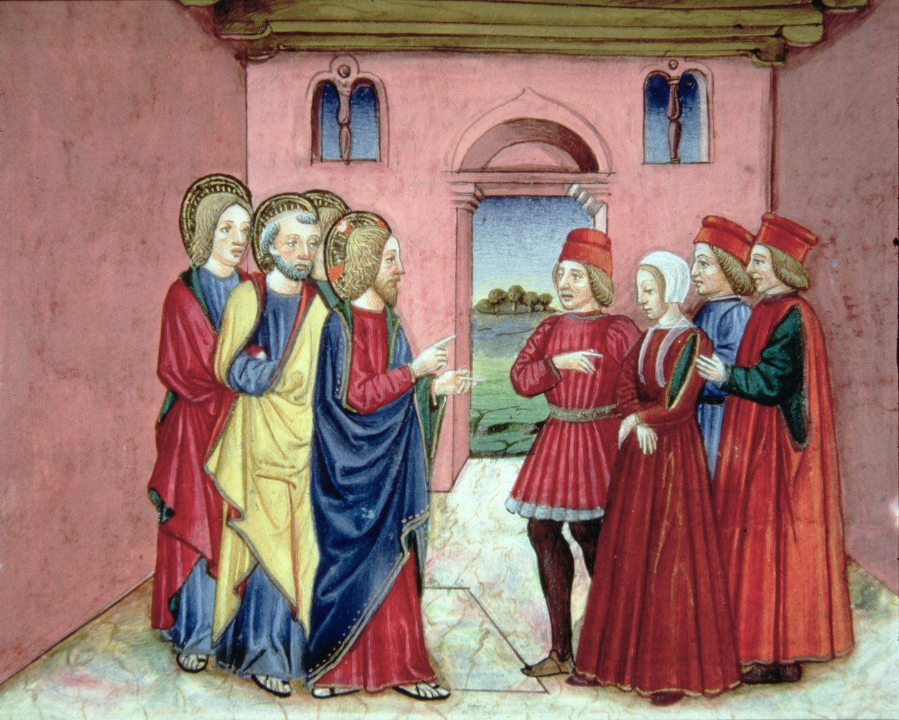 Fol.89R Fariséerna presenterar för Kristus en kvinna som grips i äktenskapsbrott (vellum) av Italian School