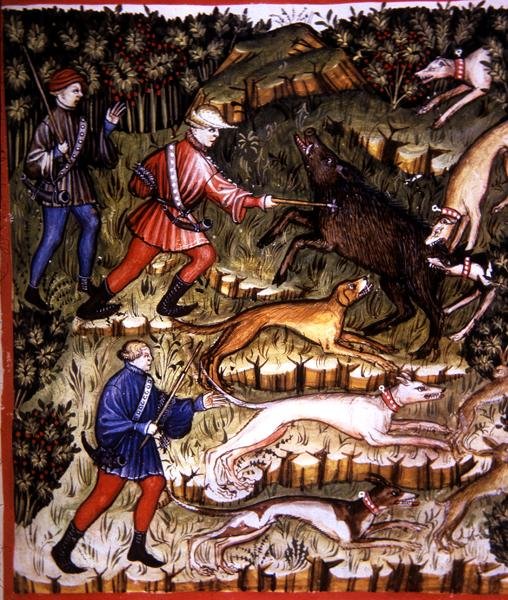 Fol.96r Hunting Animals, illustration från 