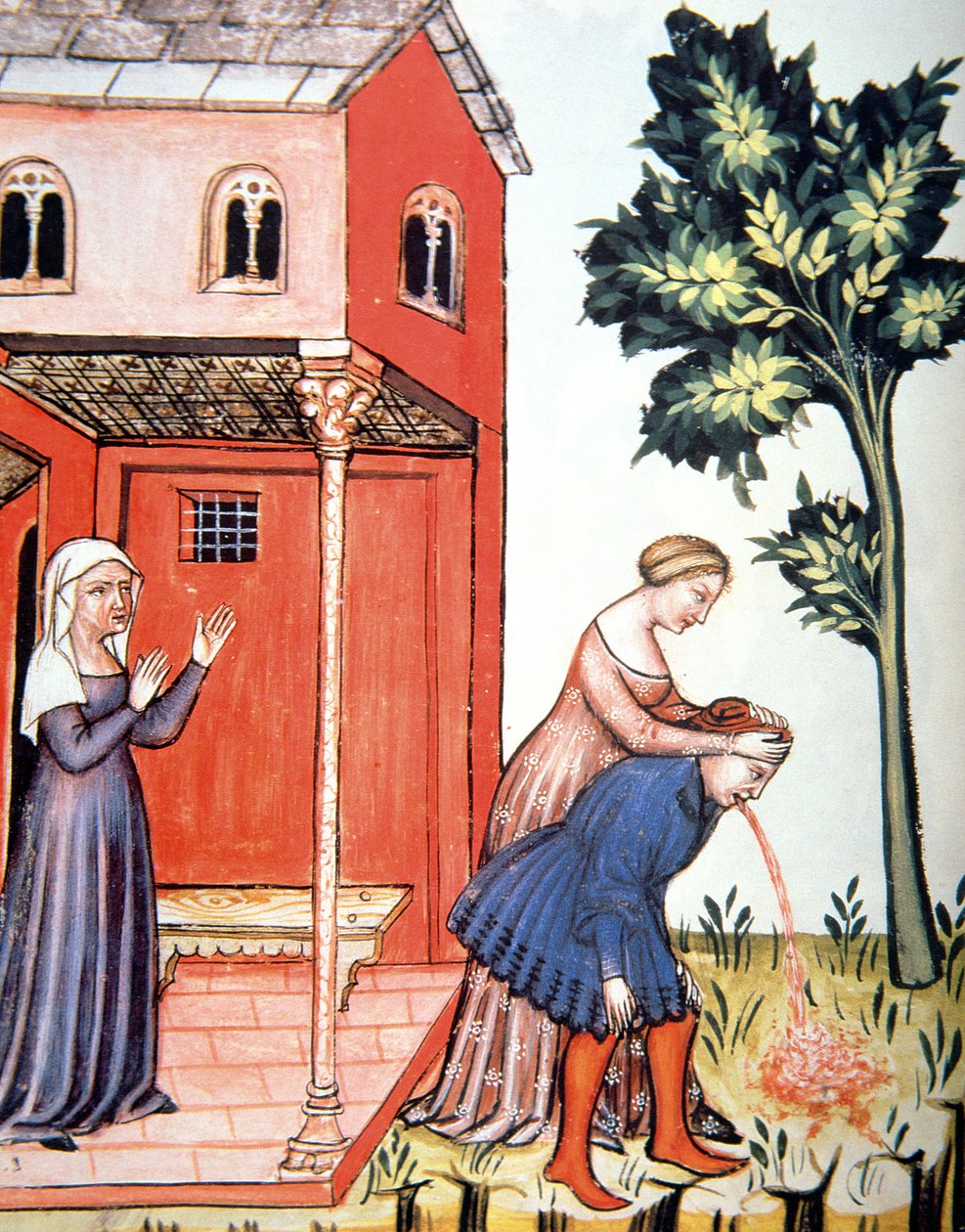 Fol.99v Throwing Up, illustration från Tacuinum Santiatis Codex Vindobonensis av Italian School