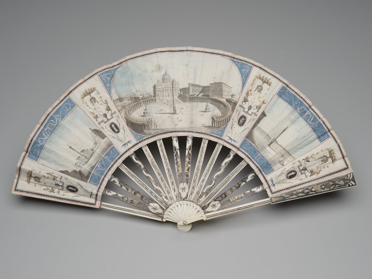 Fällbar fläkt med utsikt över monumenten i Rom, ca 1780-1790-talet av Italian School