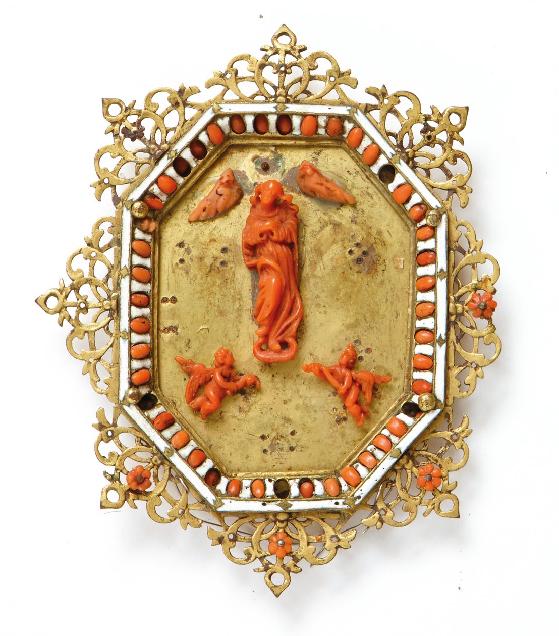 Ram som föreställer Jungfrun Immaculate, Trapani, mitten av 1600-talet (förgylld koppar, emalj och korall) av Italian School