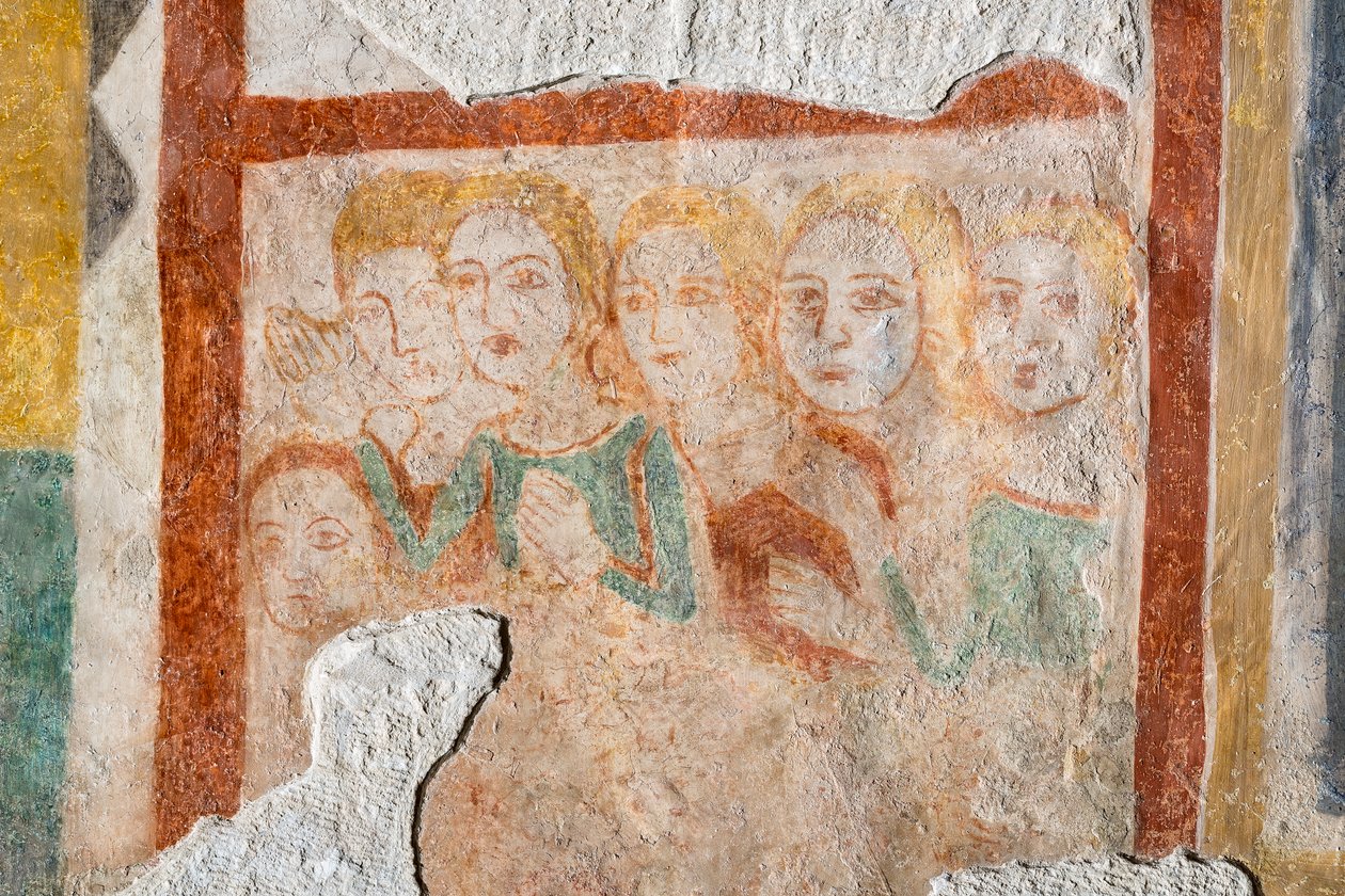 Freskomålning - grupp av troende av Italian School