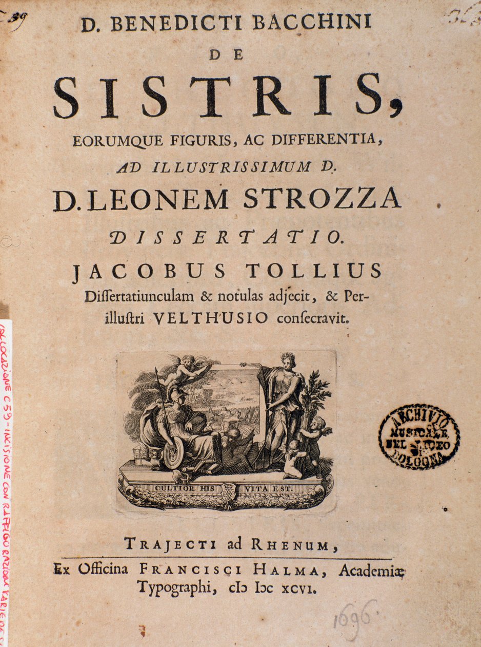 Frontispice från "De sistri" av Benedictus Bacchinius av Italian School