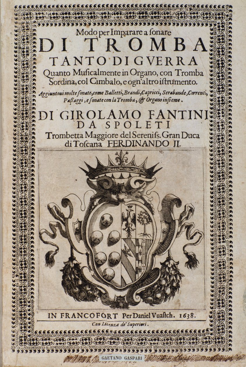 Frontispice of Way to learn trumpetspelmetoden för att lära sig trumpet av Girolamo Fantini (1600-1675) av Italian School