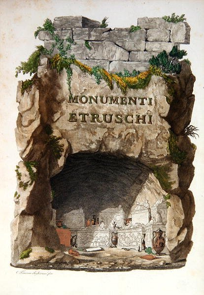 Frontispice av "Etruskiska monument" av Francesco Inghirami (1772-1846), publicerad på Fiesole av Italian School