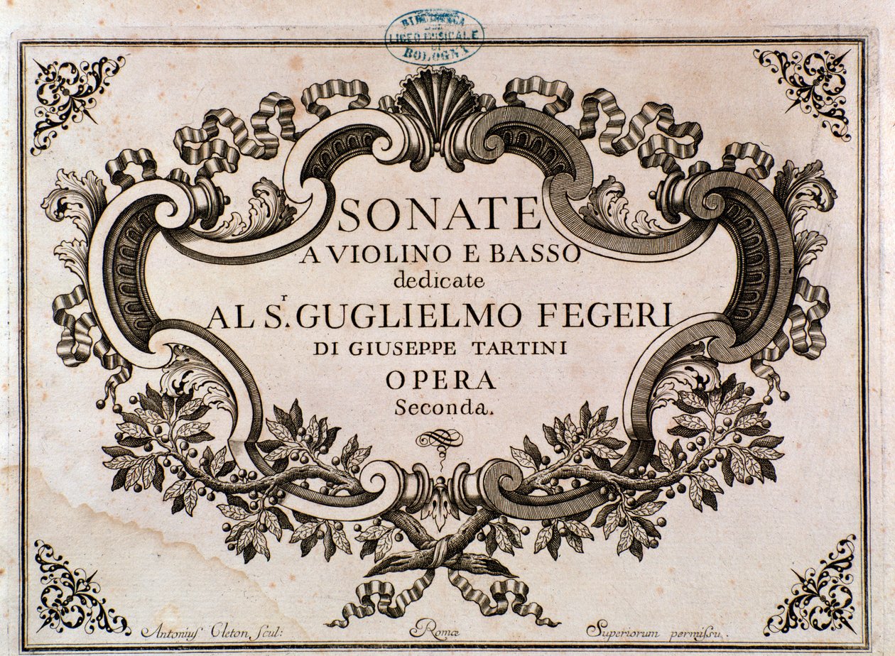 Frontispice av musikmusik för Sonater av Giuseppe Tartini (litho) av Italian School