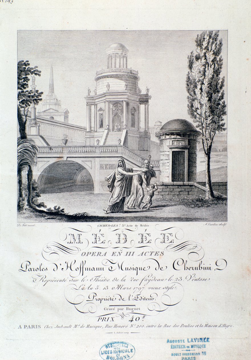 Frontispice av musikmusik av Medea (scen 3), opera av Luigi Cherubini av Italian School